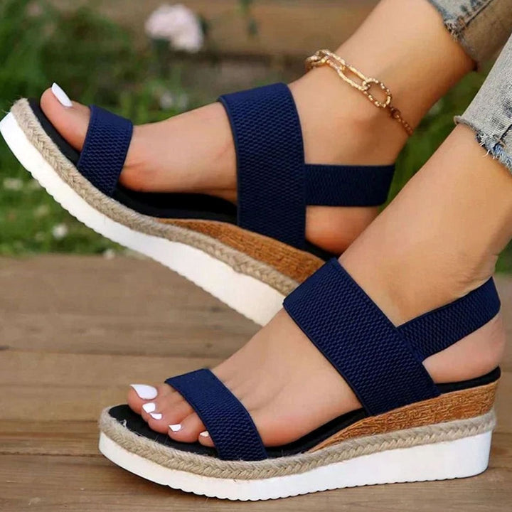 Women's Orthopedic Elastic-Strap Espadrille Platform Sandals - Blue