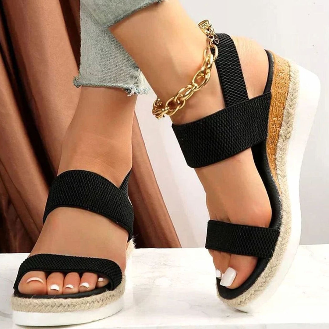 Women's Orthopedic Elastic-Strap Espadrille Platform Sandals - Black