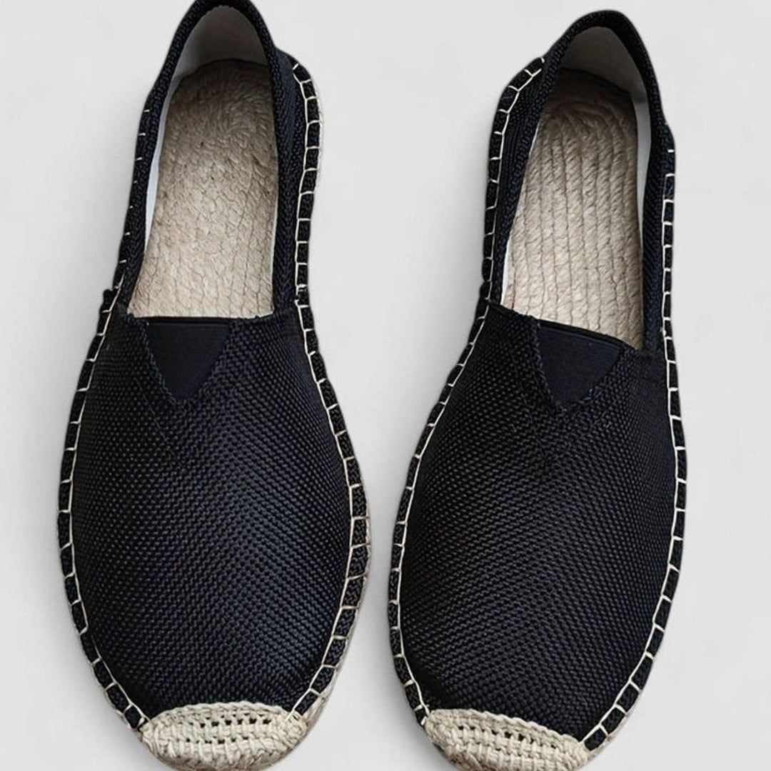 Women's Orthopedic Espadrilles Slip-On Woven Sole Flats - Black