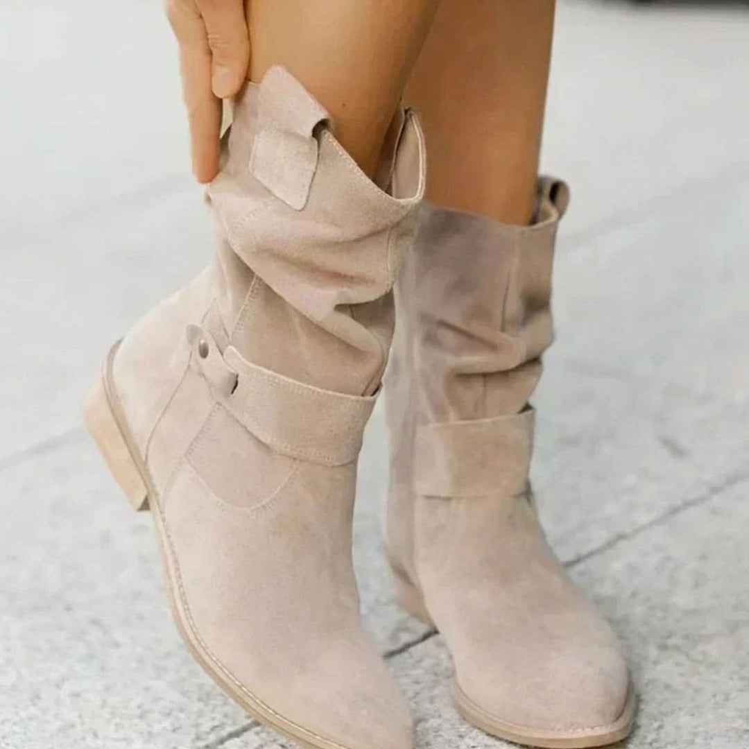 Women's Orthopedic Faux-Suede Slouch Ankle Boots Wide-Fit Block Heel