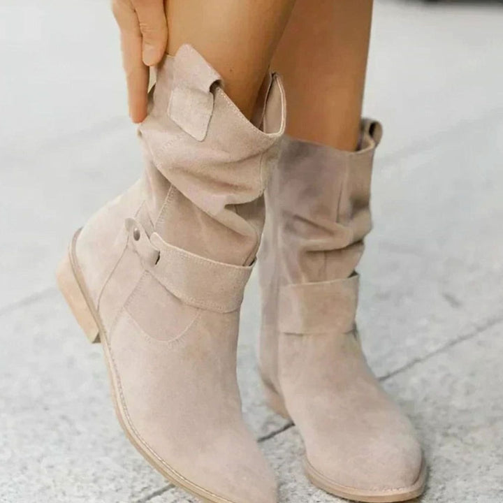 Women's Orthopedic Faux-Suede Slouch Ankle Boots Wide-Fit Block Heel
