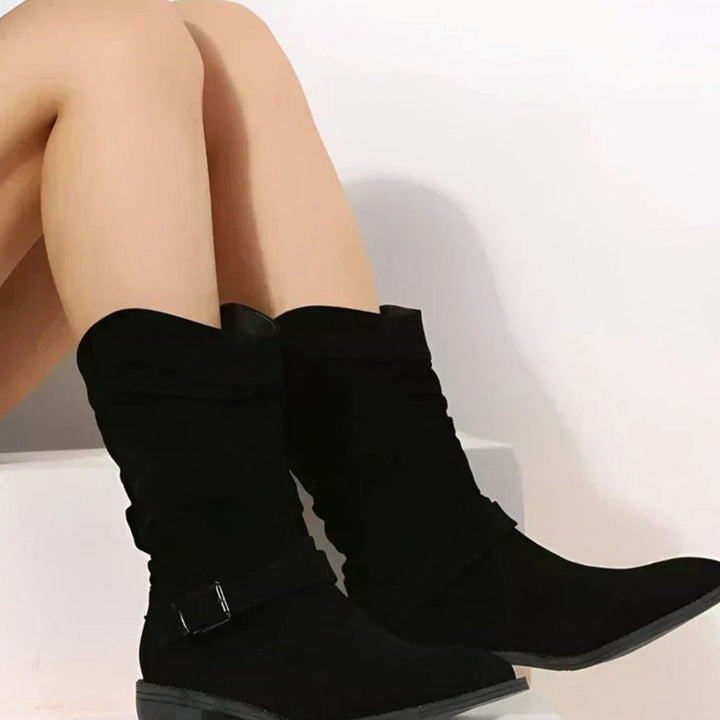 Women's Orthopedic Faux-Suede Slouch Ankle Boots Wide-Fit Block Heel