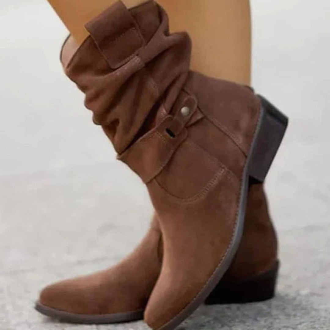 Women's Orthopedic Faux-Suede Slouch Ankle Boots Wide-Fit Block Heel - Dark Brown