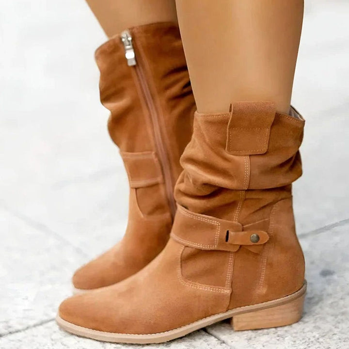 Women's Orthopedic Faux-Suede Slouch Ankle Boots Wide-Fit Block Heel