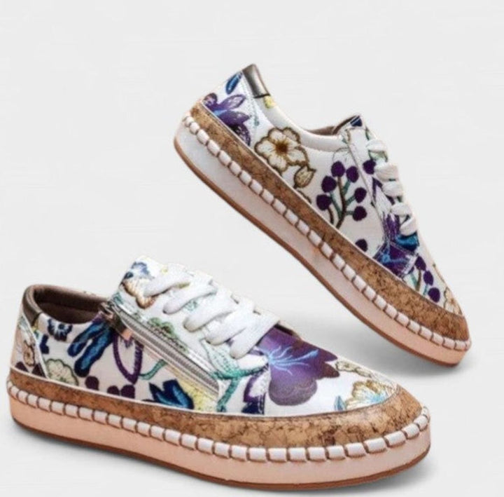 Women's Orthopedic Floral Cork-Sole Lace-Up Sneakers - Blue Flora