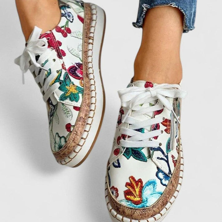 Women's Orthopedic Floral Cork-Sole Lace-Up Sneakers
