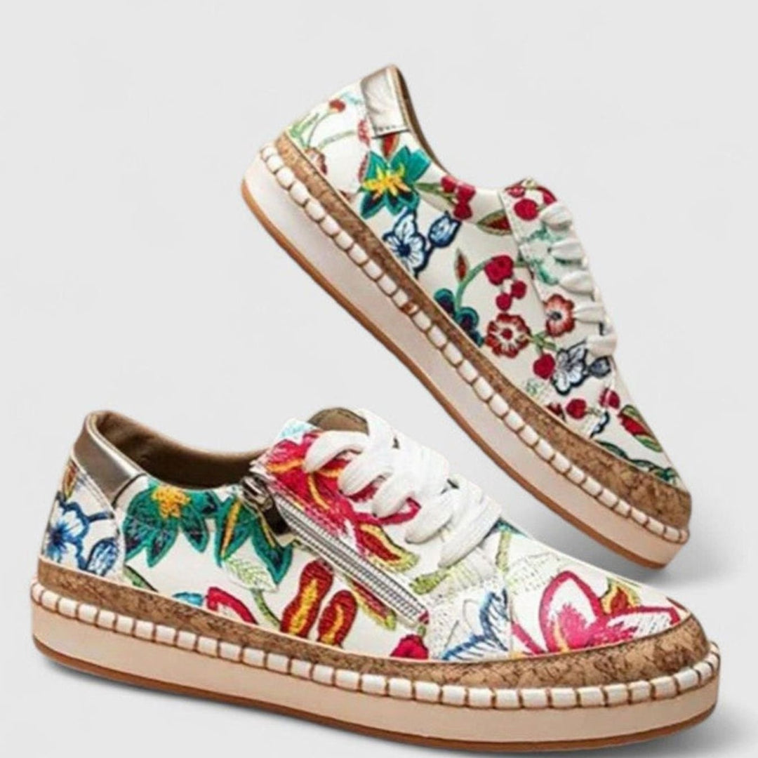 Women's Orthopedic Floral Cork-Sole Lace-Up Sneakers
