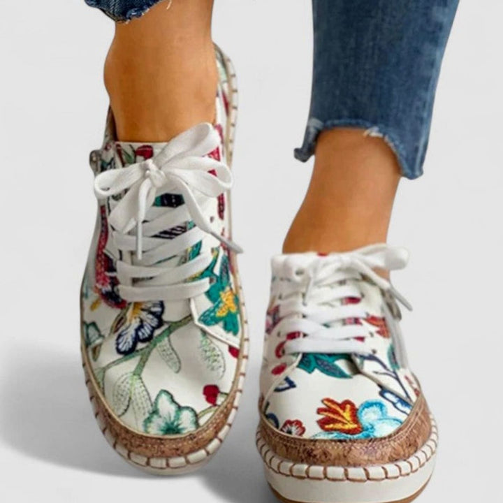 Women's Orthopedic Floral Cork-Sole Lace-Up Sneakers