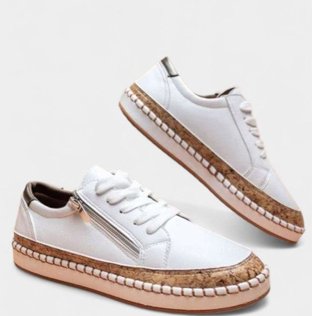 Women's Orthopedic Floral Cork-Sole Lace-Up Sneakers - Pure White
