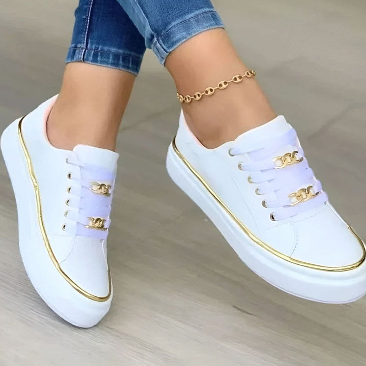 Women's Orthopedic Gold-Accent Lace-Up Platform Sneakers - White