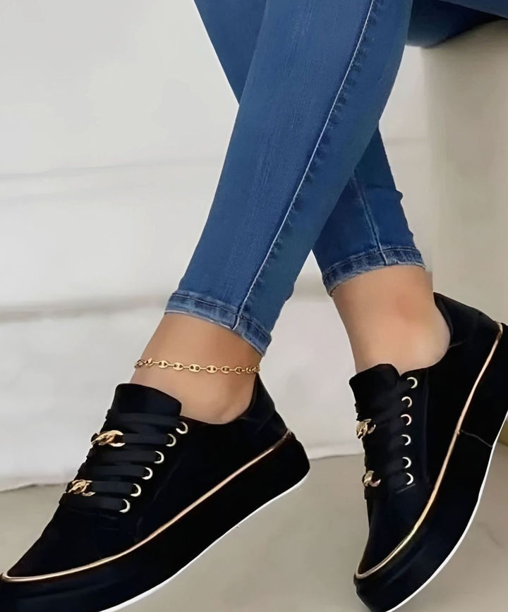 Women's Orthopedic Gold-Accent Lace-Up Platform Sneakers