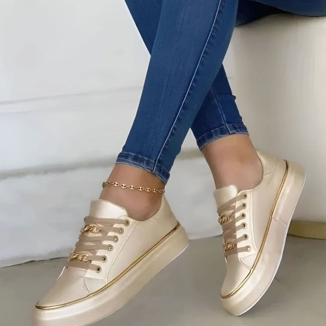 Women's Orthopedic Gold-Accent Lace-Up Platform Sneakers - Gold