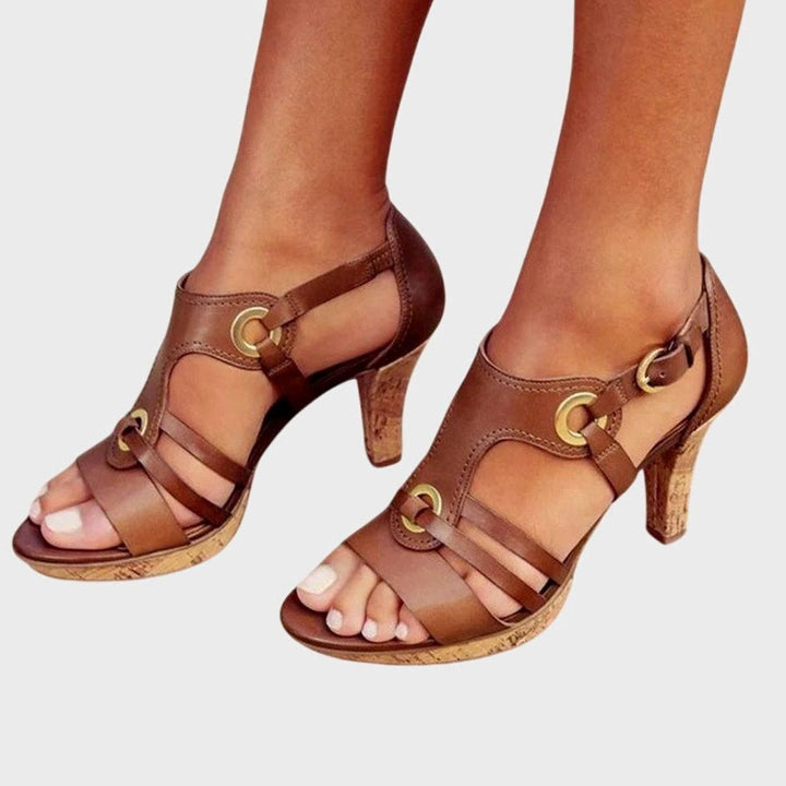 Women's Orthopedic Heels Open-Toe Strappy Cork Heel Sandals - Brown Terra