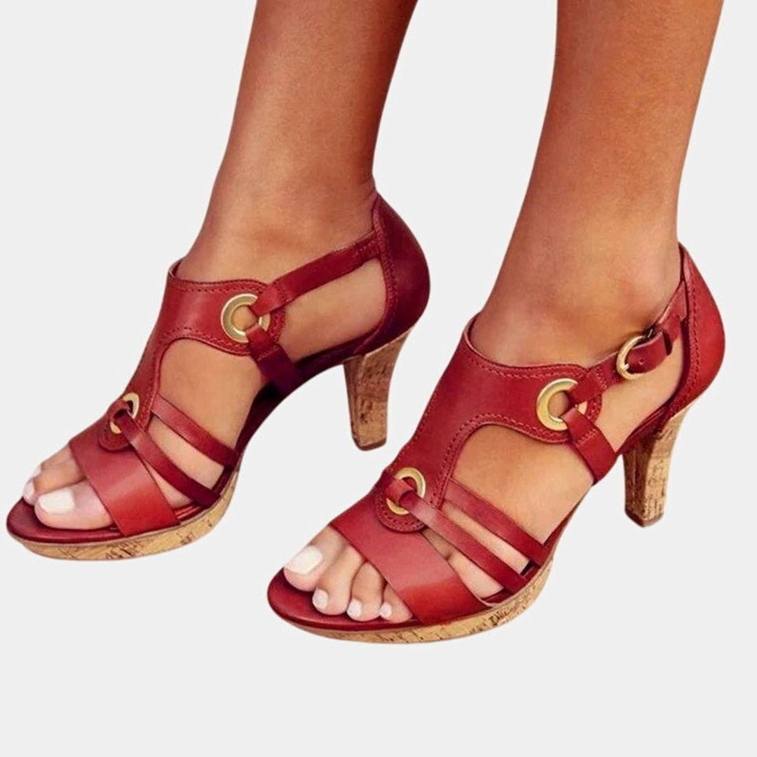 Women's Orthopedic Heels Open-Toe Strappy Cork Heel Sandals - Scarlet Red