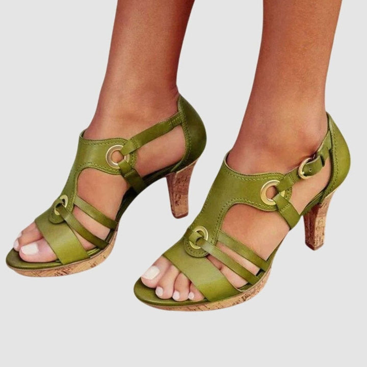 Women's Orthopedic Heels Open-Toe Strappy Cork Heel Sandals - Galway Green