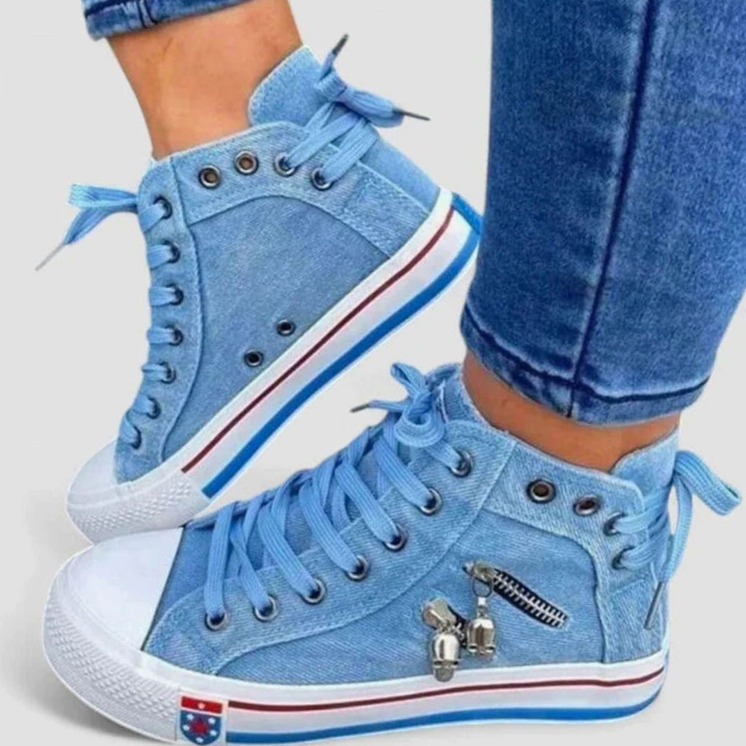 Women's Orthopedic High-Top Denim Lace-Up Sneakers - Denim Blue