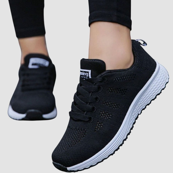 Women's Orthopedic Knit Lace-Up Cushioned Sneakers - Black