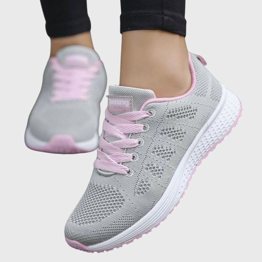 Women's Orthopedic Knit Lace-Up Cushioned Sneakers - Gray/Pink