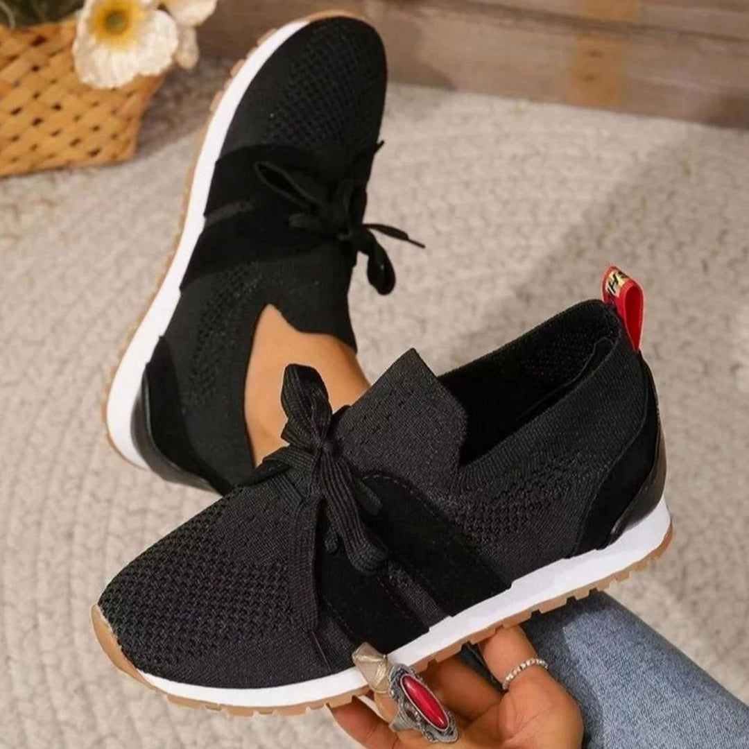 Women's Orthopedic Knit Slip-On Bow-Detail Sneakers - Black