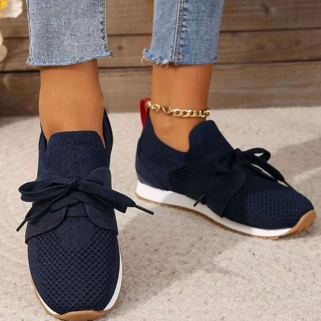 Women's Orthopedic Knit Slip-On Bow-Detail Sneakers - Navy Blue