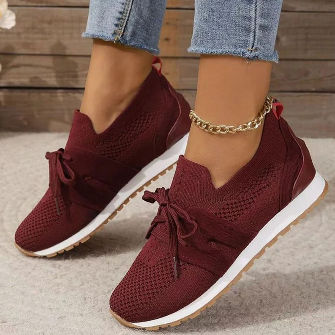 Women's Orthopedic Knit Slip-On Bow-Detail Sneakers - Burgundy
