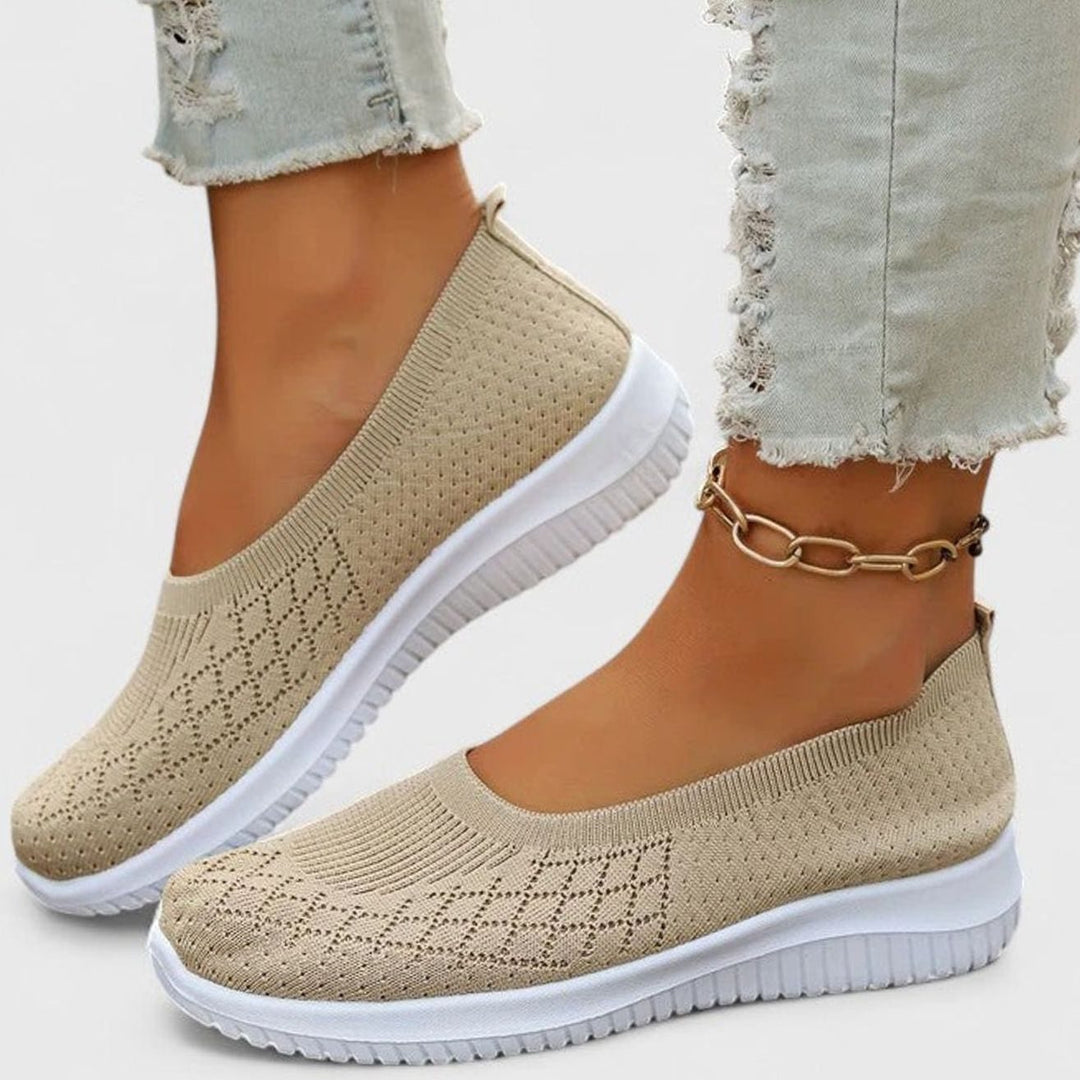 Women's Orthopedic Knit Slip-On Shoes Removable Insole Wide Fit - Apricot
