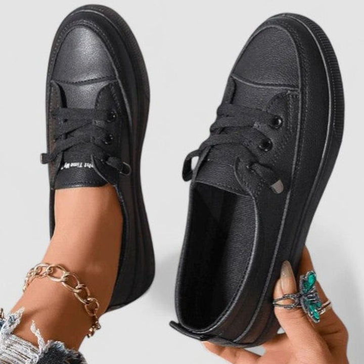 Women's Orthopedic Lace-Up Low-Top Cushioned Sneakers - Black