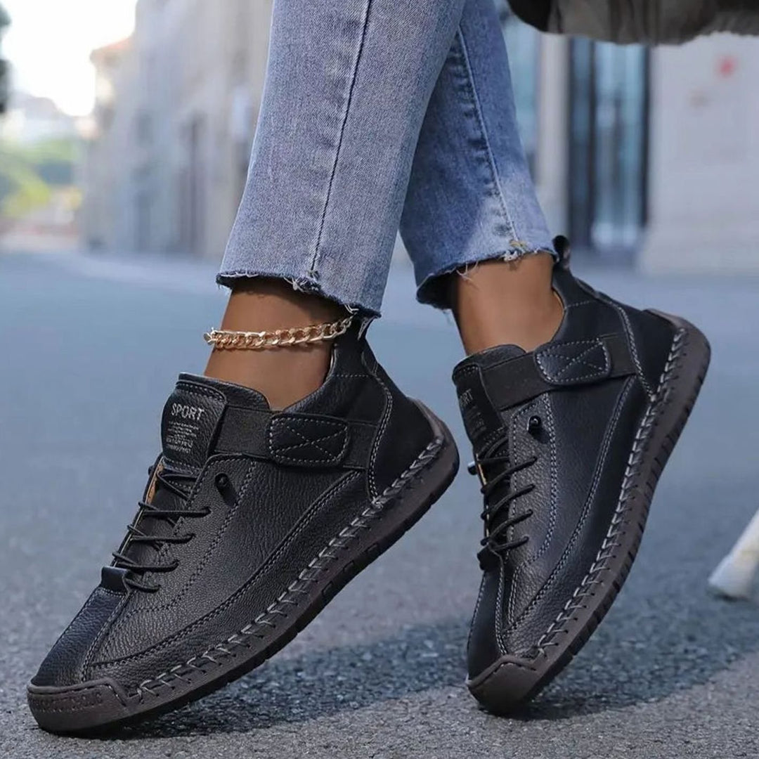 Women's Orthopedic Lace-Up Suede Low-Top Sneakers - Black