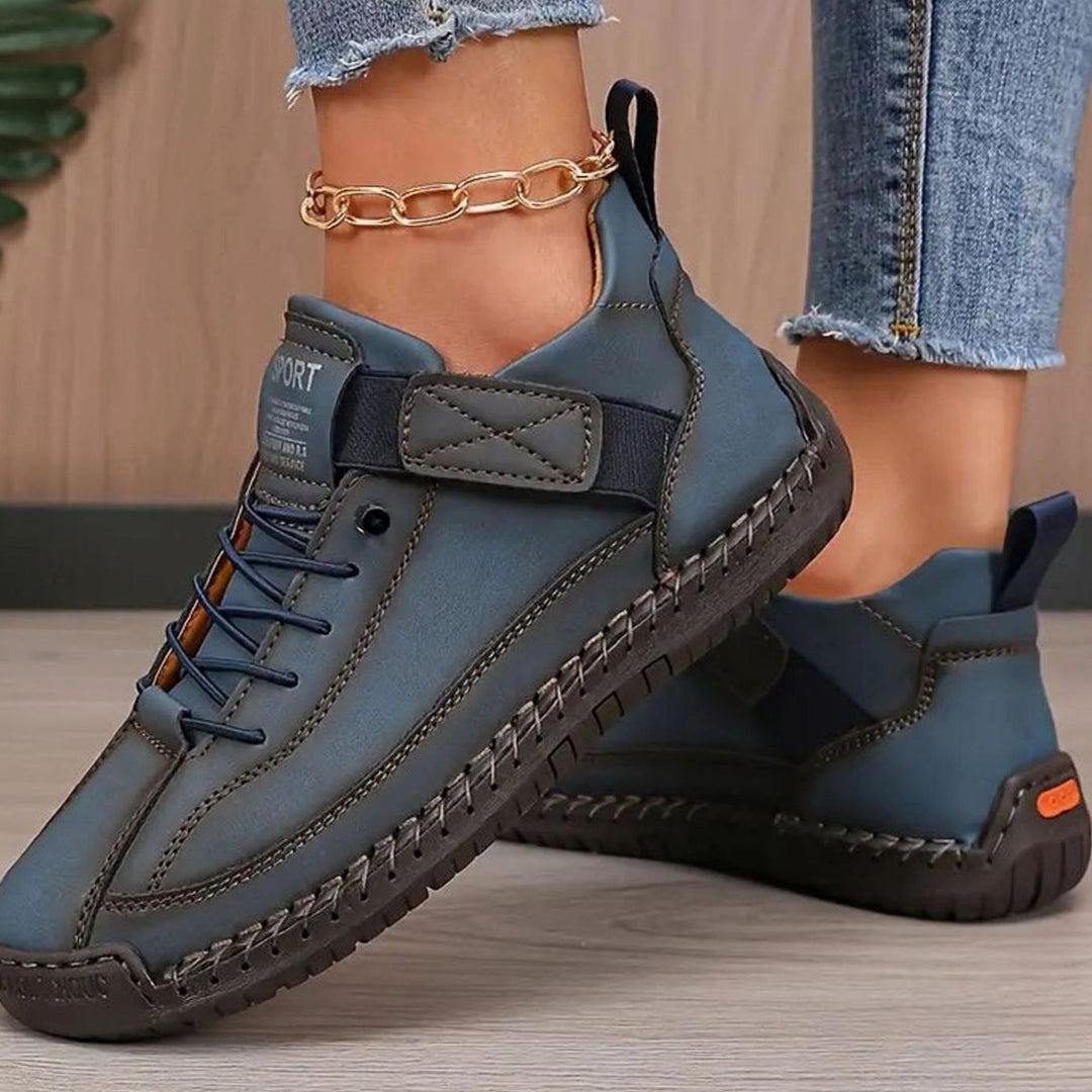 Women's Orthopedic Lace-Up Suede Low-Top Sneakers - Dark Blue