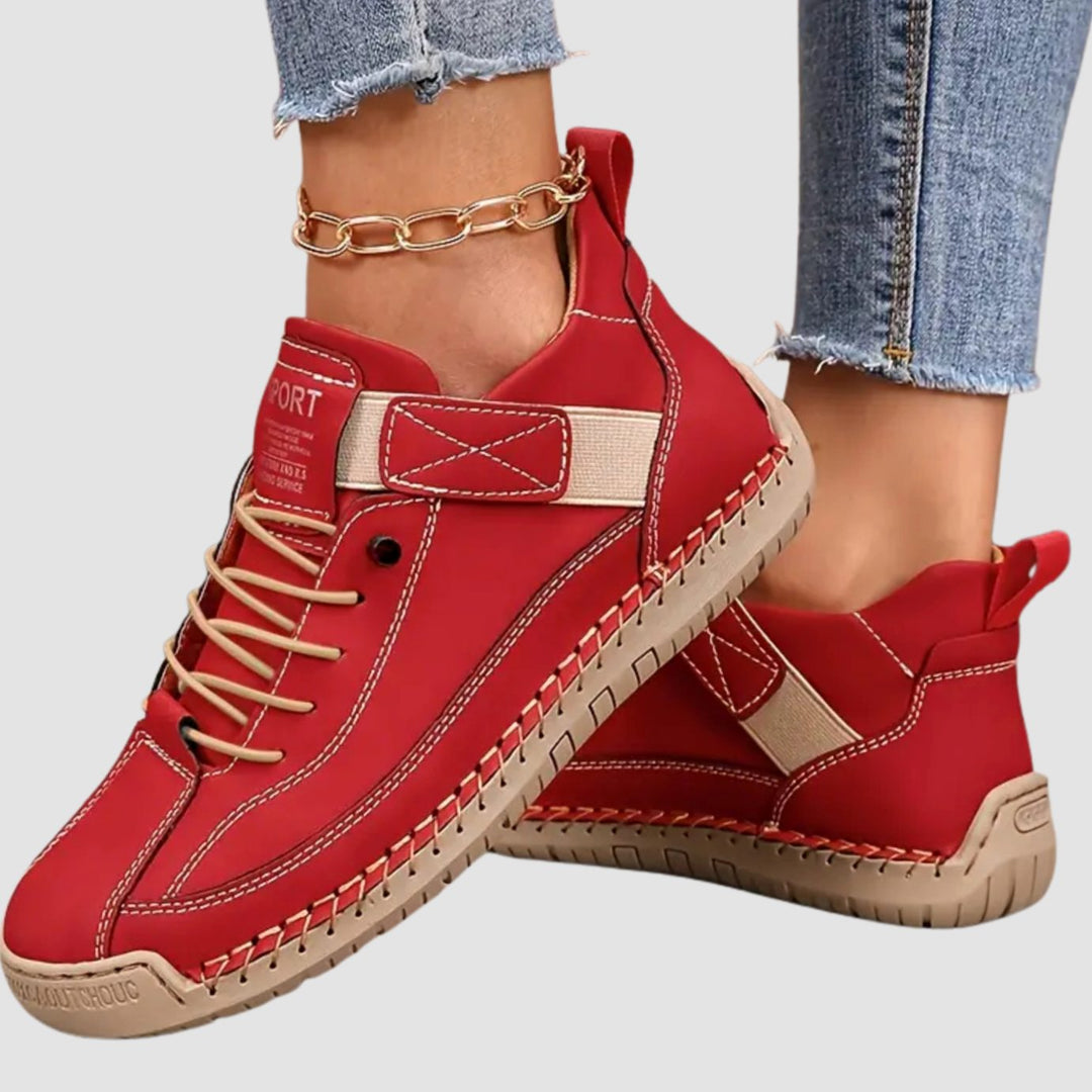 Women's Orthopedic Lace-Up Suede Low-Top Sneakers - Red