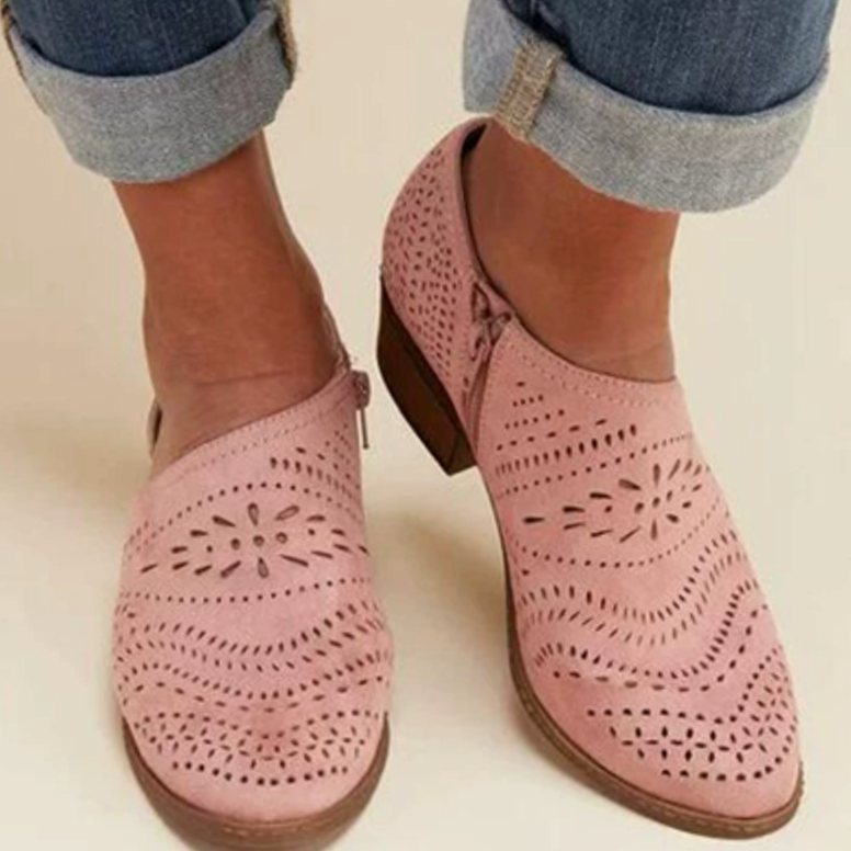 Women's Orthopedic Laser-Cut Block-Heel Ankle Booties - Pink
