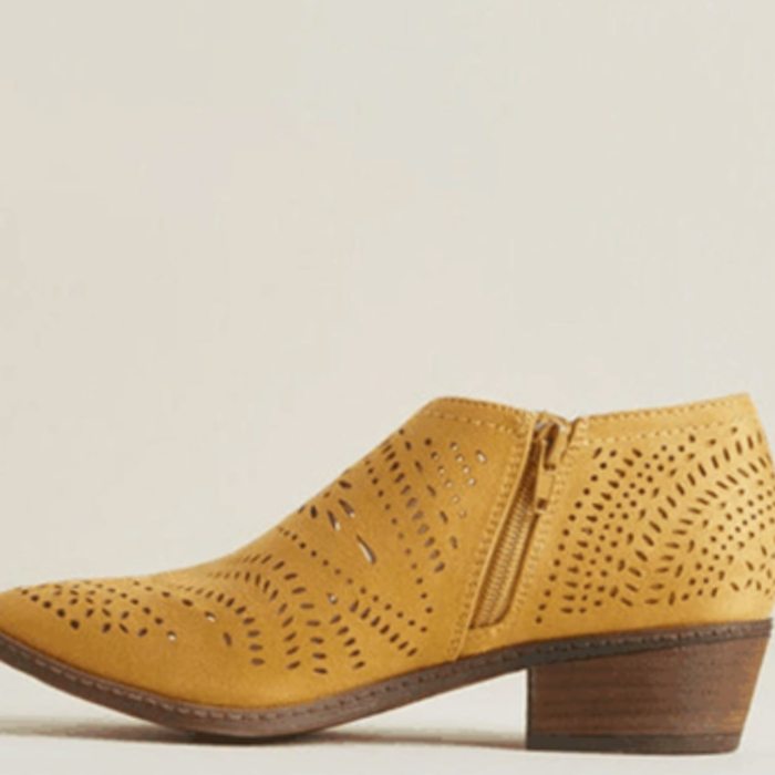 Women's Orthopedic Laser-Cut Block-Heel Ankle Booties - Beige