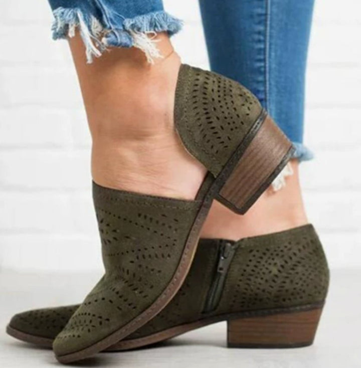 Women's Orthopedic Laser-Cut Block-Heel Ankle Booties - Brown