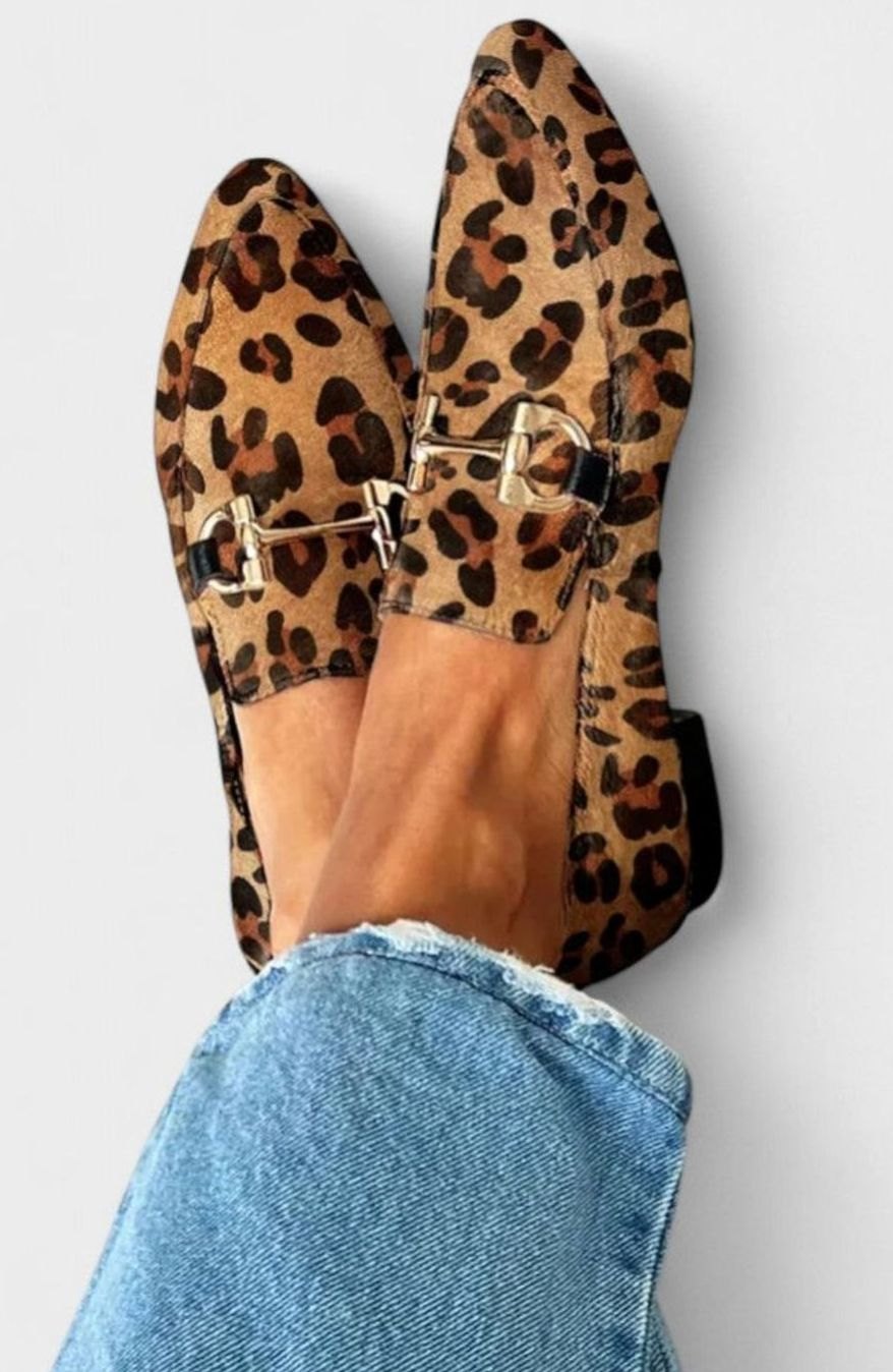 Women's Orthopedic Leopard-Print Pointed-Toe Gold-Bit Loafers