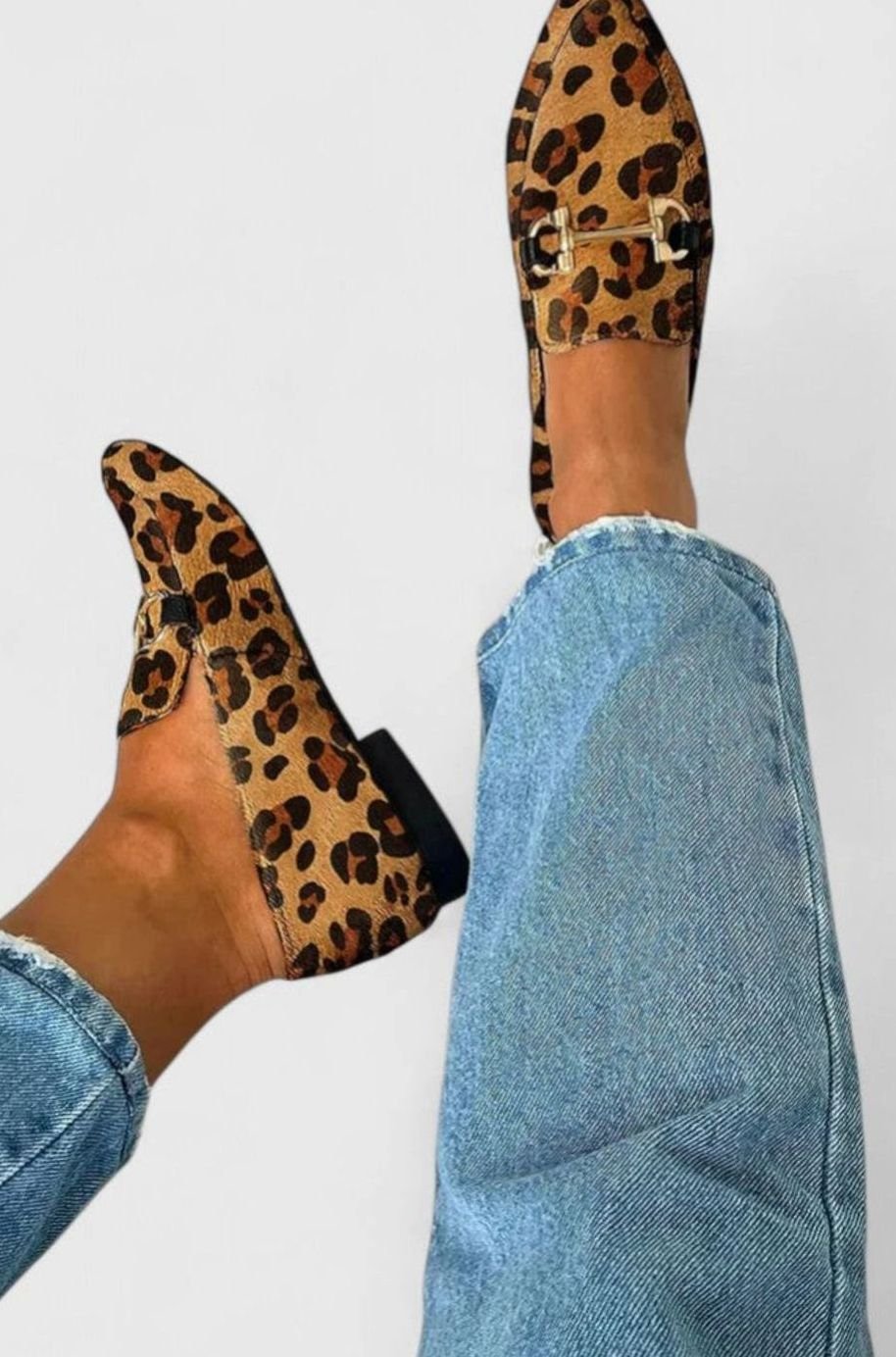 Women's Orthopedic Leopard-Print Pointed-Toe Gold-Bit Loafers