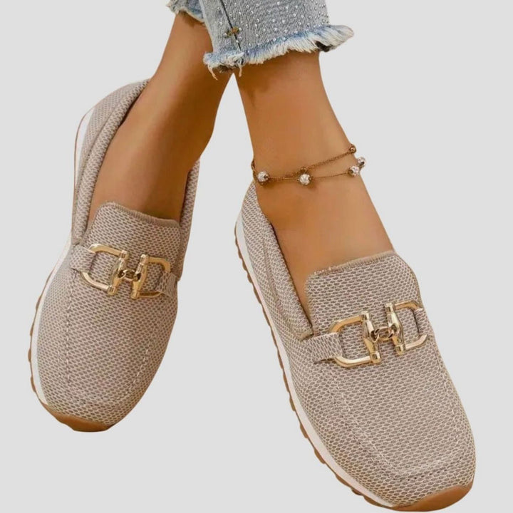 Women's Orthopedic Loafers Breathable Knit Gold Horsebit Slip-On Flats, Blue
