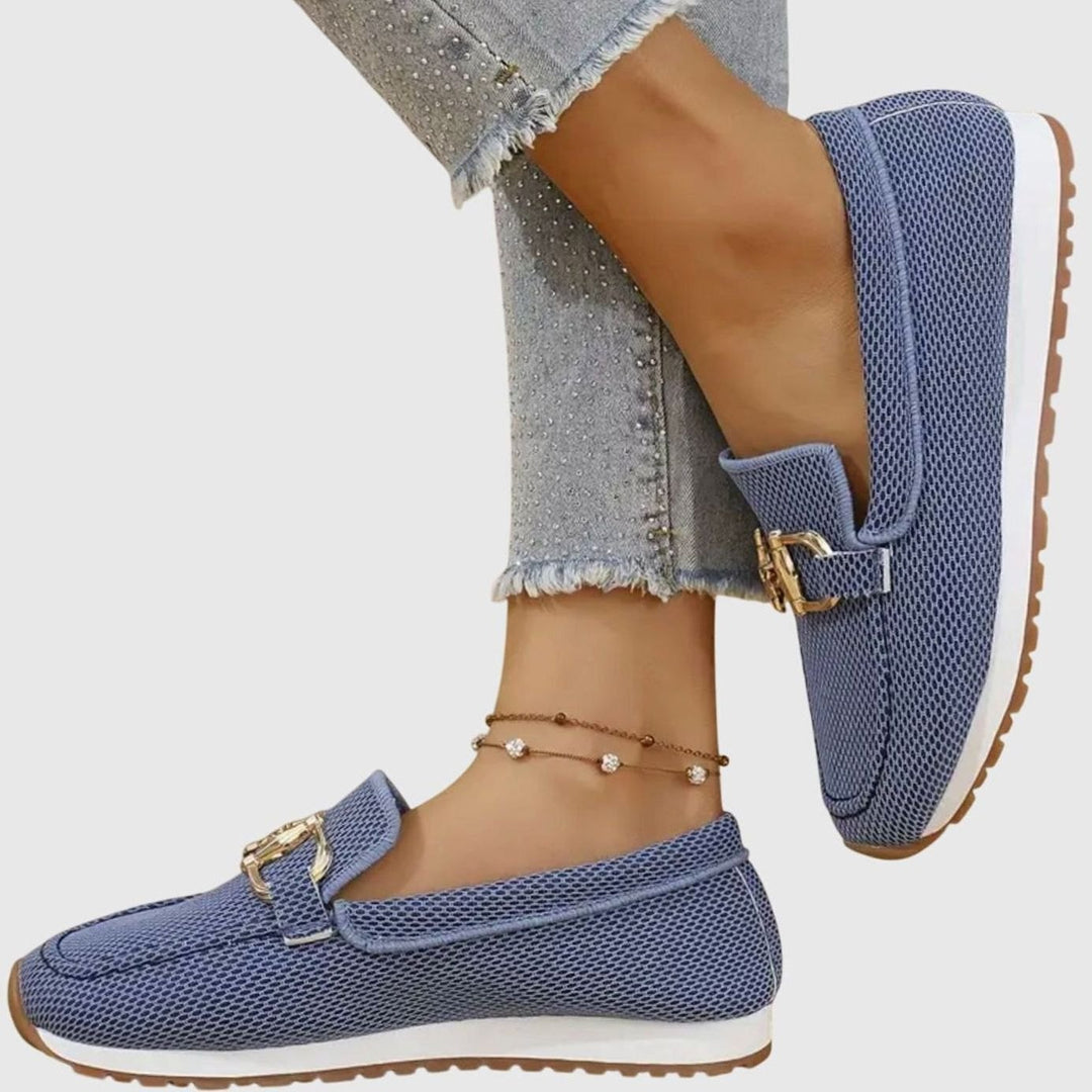 Women's Orthopedic Loafers Breathable Knit Gold Horsebit Slip-On Flats