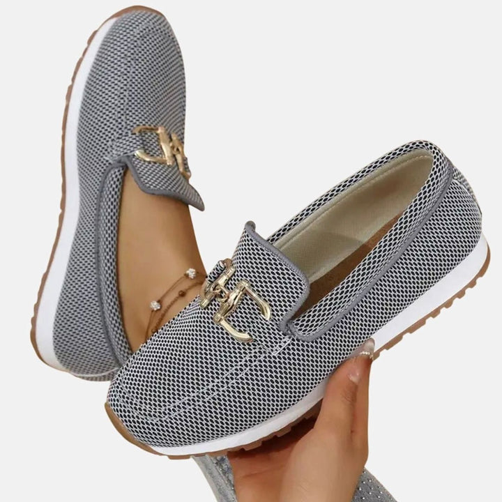 Women's Orthopedic Loafers Breathable Knit Gold Horsebit Slip-On Flats