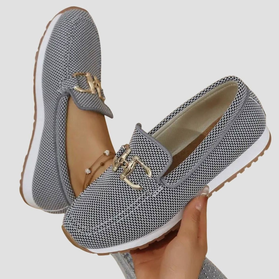 Women's Orthopedic Loafers Breathable Knit Gold Horsebit Slip-On Flats, Blue