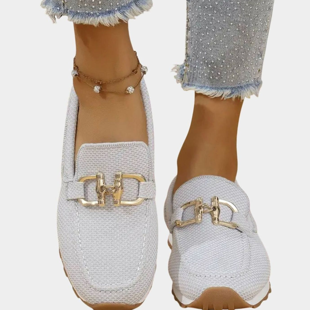 Women's Orthopedic Loafers Breathable Knit Gold Horsebit Slip-On Flats