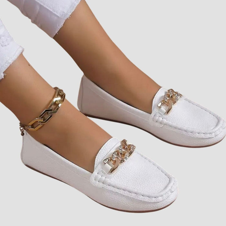 Women's Orthopedic Loafers Cushioned Insole Gold-Chain Slip-On Flats