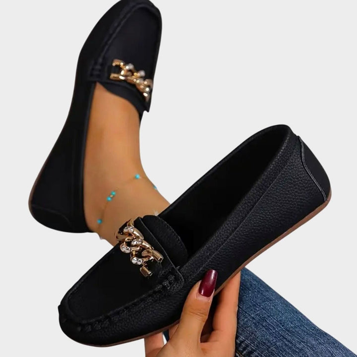 Women's Orthopedic Loafers Cushioned Insole Gold-Chain Slip-On Flats
