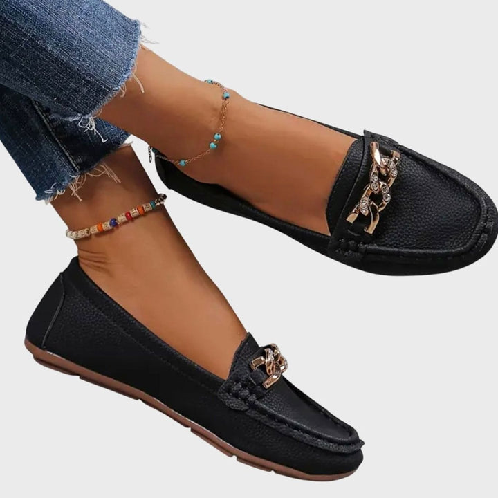 Women's Orthopedic Loafers Cushioned Insole Gold-Chain Slip-On Flats