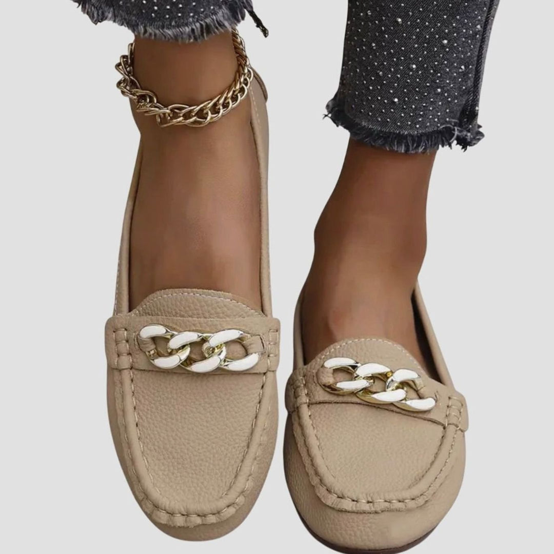 Women's Orthopedic Loafers Cushioned Insole Gold-Chain Slip-On Flats