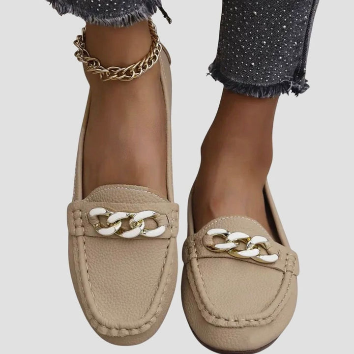 Women's Orthopedic Loafers Cushioned Insole Gold-Chain Slip-On Flats