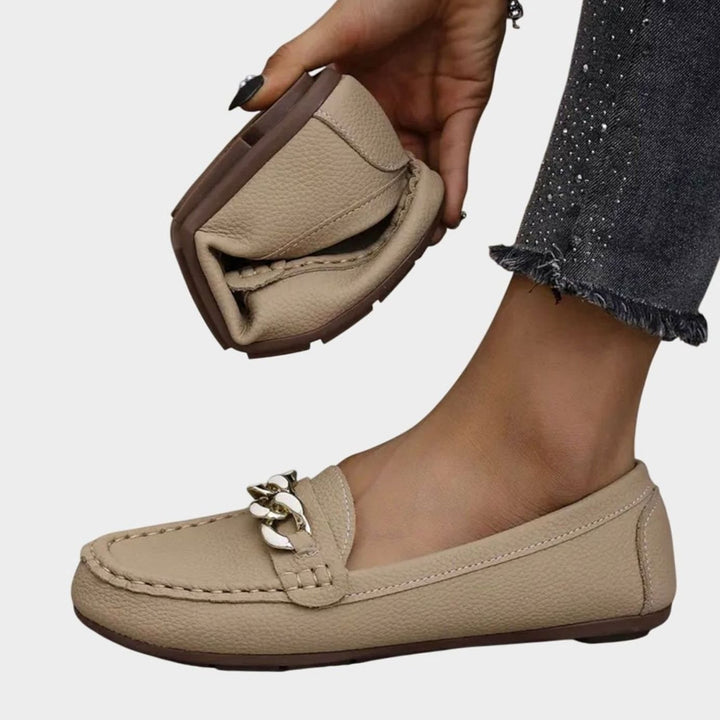 Women's Orthopedic Loafers Cushioned Insole Gold-Chain Slip-On Flats