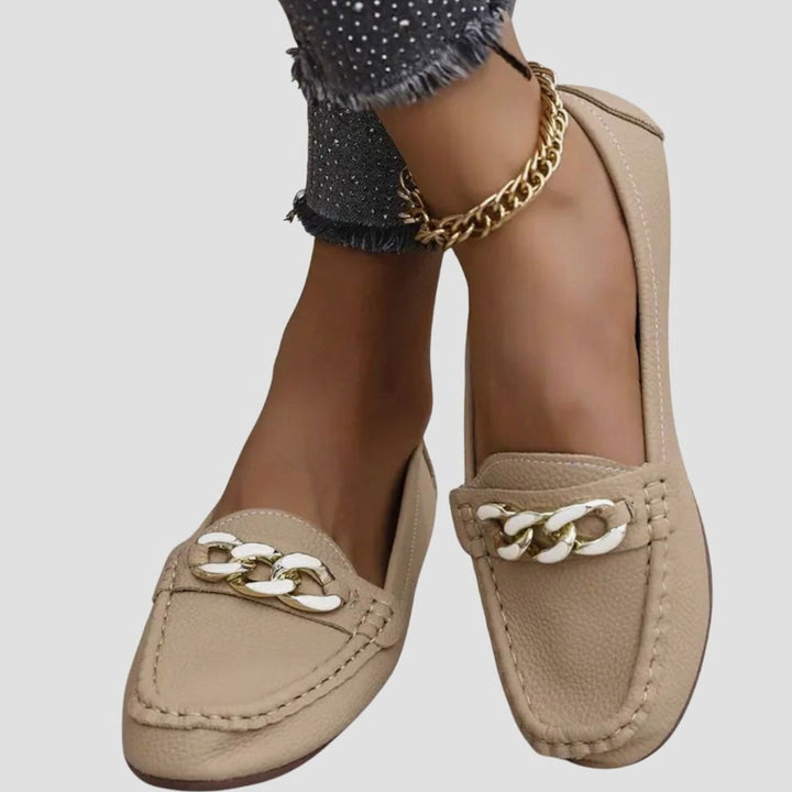 Women's Orthopedic Loafers Cushioned Insole Gold-Chain Slip-On Flats