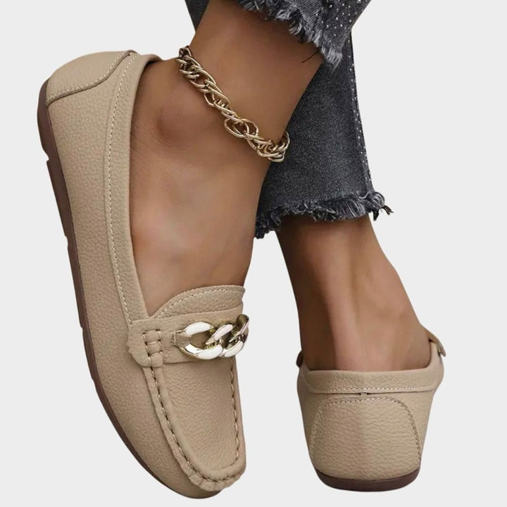 Women's Orthopedic Loafers Cushioned Insole Gold-Chain Slip-On Flats