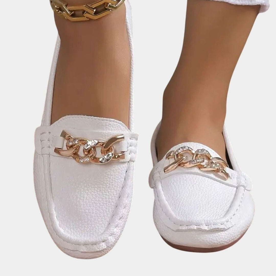 Women's Orthopedic Loafers Cushioned Insole Gold-Chain Slip-On Flats