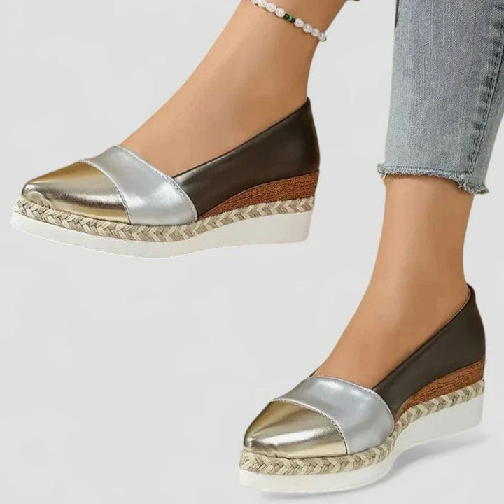 Women's Orthopedic Loafers Metallic Espadrille Wedge Slip-On Flats